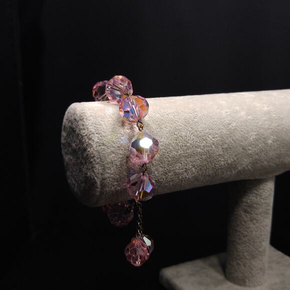 Vintage 1960s  Pink Large Beaded Crystal Dangle Bracelet - Picture 6 of 10